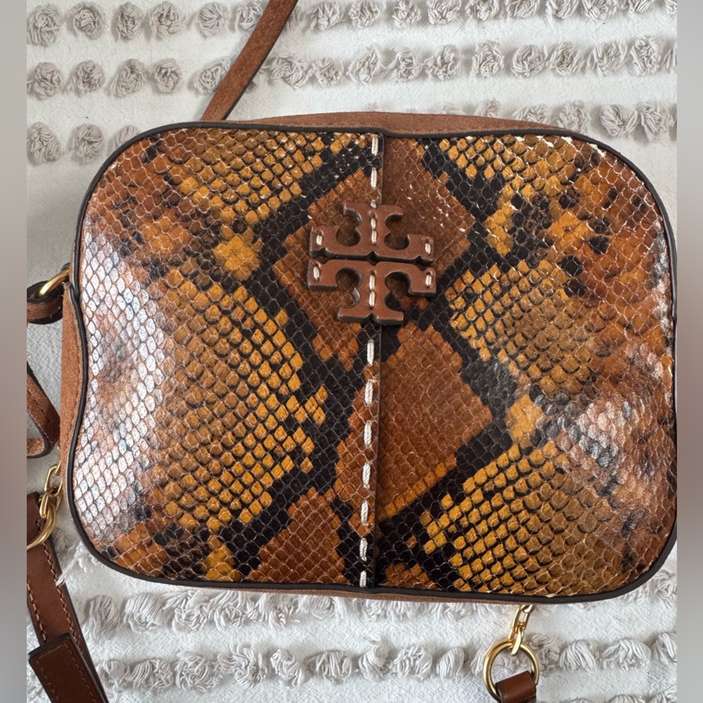 Tory Burch Brown Snake Print Crossbody Bag